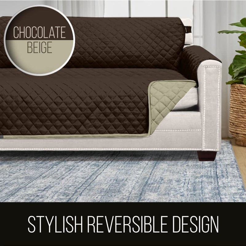 Sofa Shield Couch Slip Cover with Patented Strap, Cushion Protector, US Designed Reversible Stain and Dog Tear Resistant Slipcover, 62 inch Seat, Washable Covers for Dogs Pets, Chocolate Beige - Image 5